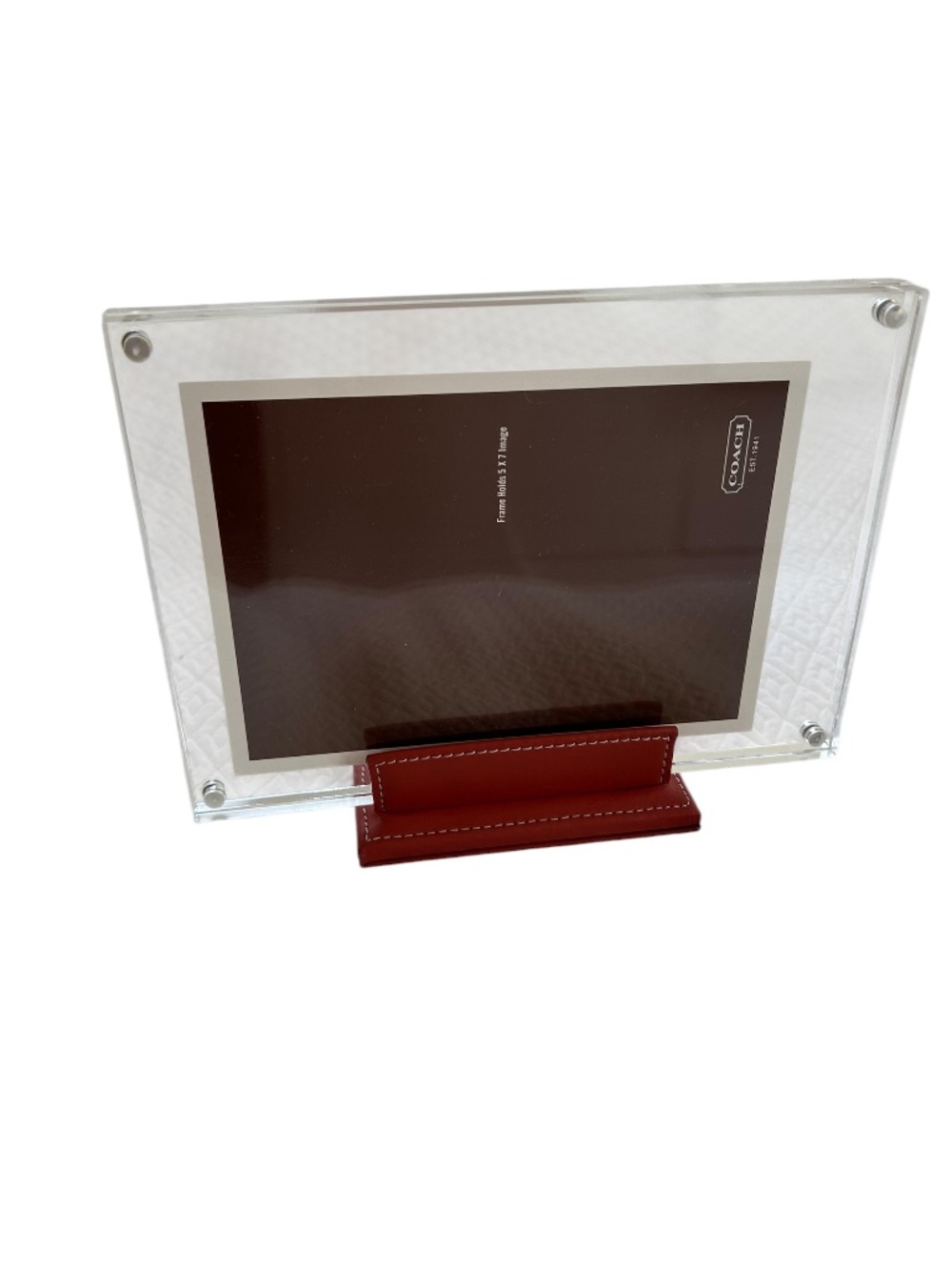 Coach NEW in Box rust leather plexiglass frame 5x7